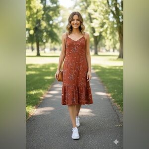 a.n.a Rust Floral Midi Dress